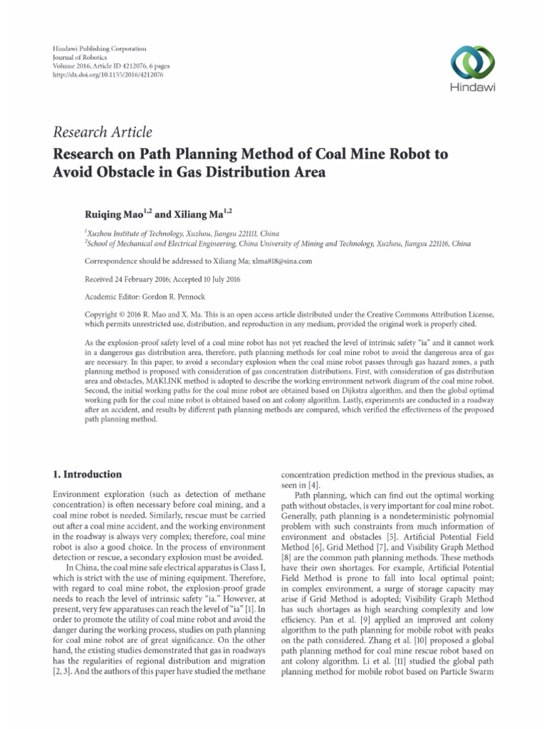 Research On Path Planning Method of Coal Mine Robot To Avoid Obstacle ...