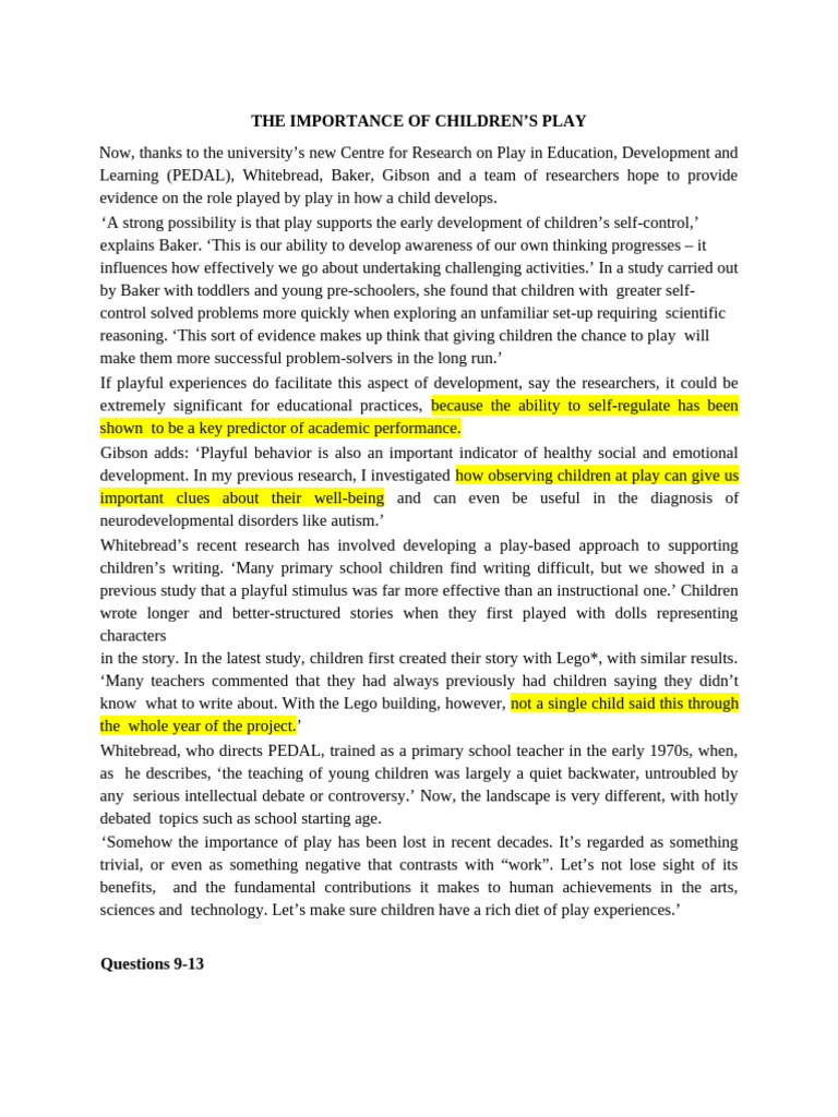 Significance of Children's Play in Development | PDF | Child ...