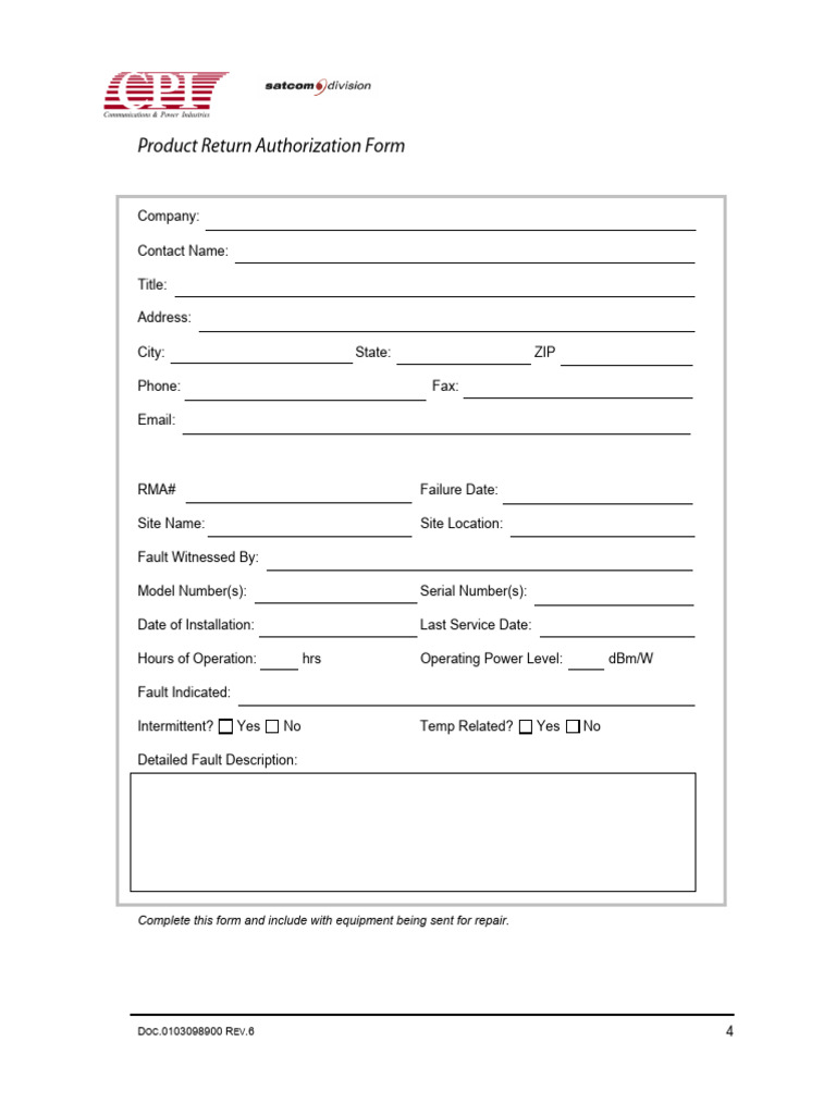 Product Return Info Form | PDF