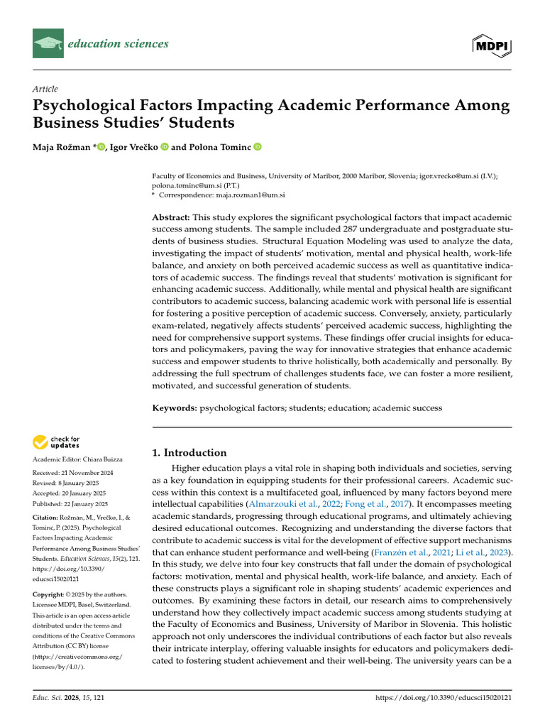 Psychological Factors in Academic Success | PDF | Motivational | Motivation