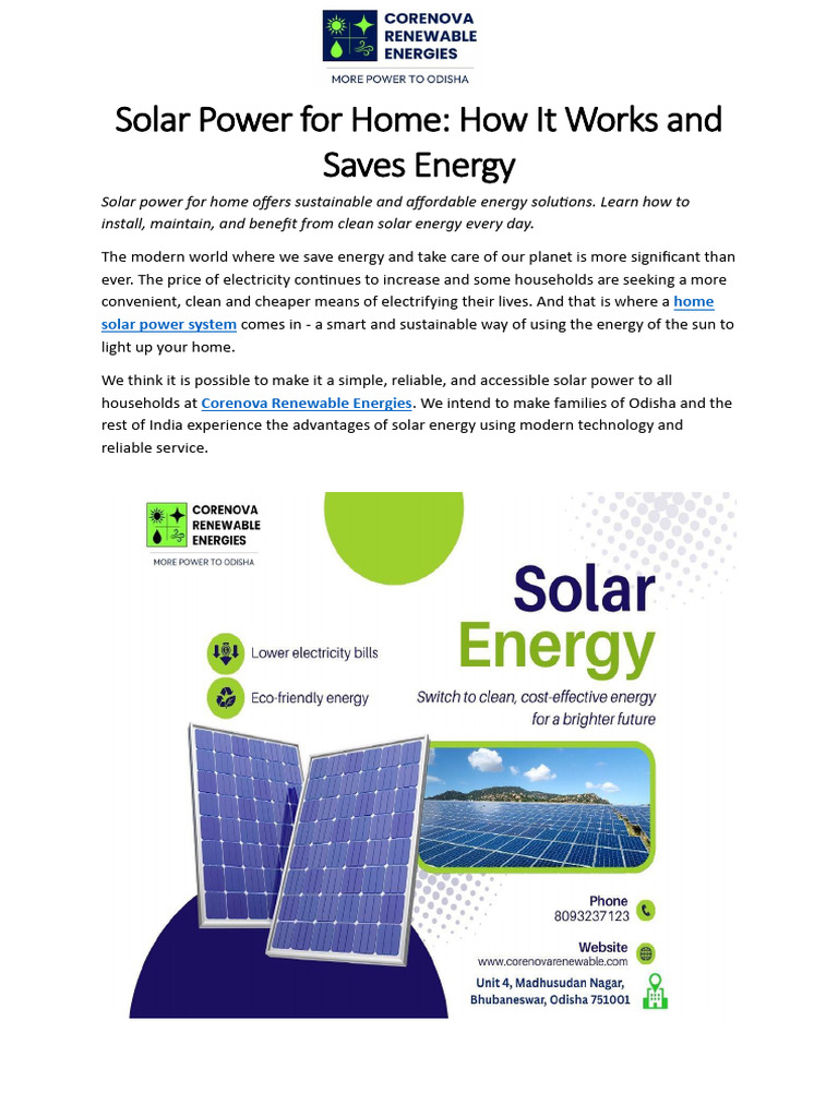 Solar Power for Home- How It Works and Saves Energy | PDF ...