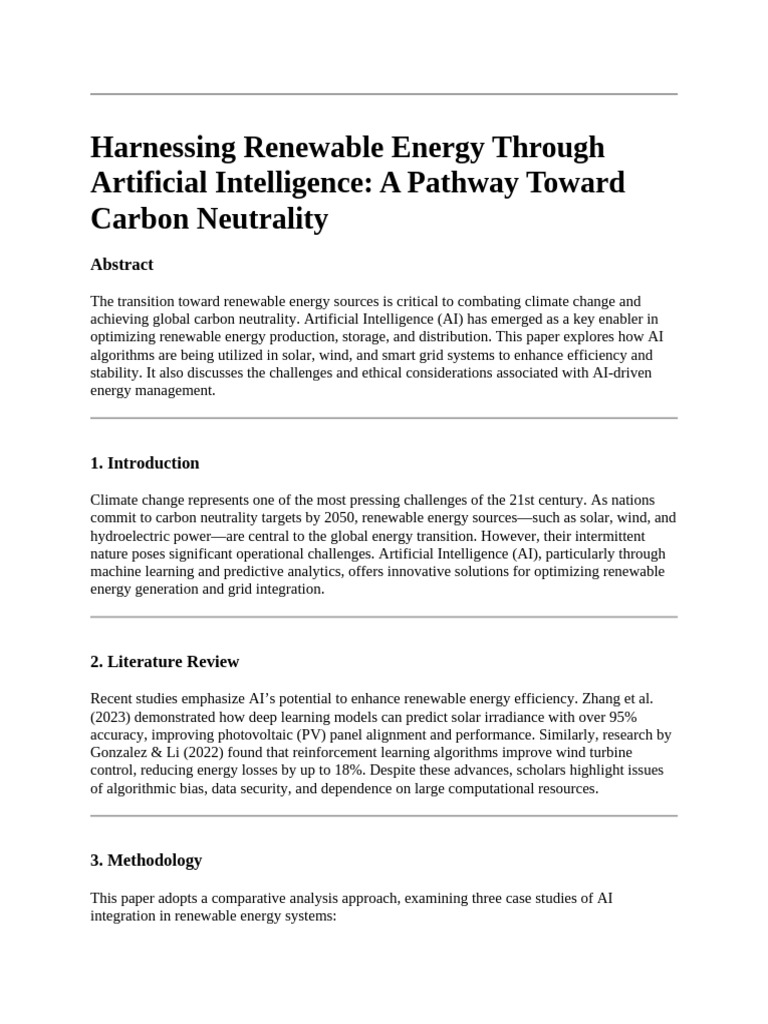 AI in Renewable Energy for Carbon Neutrality | PDF | Renewable Energy ...