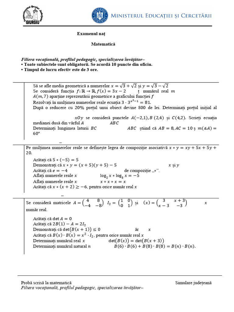 M - Pedagogic Mate - 2025 - Subiecte | PDF