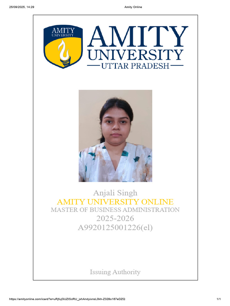 Amity University Online ID Card 2025 | PDF