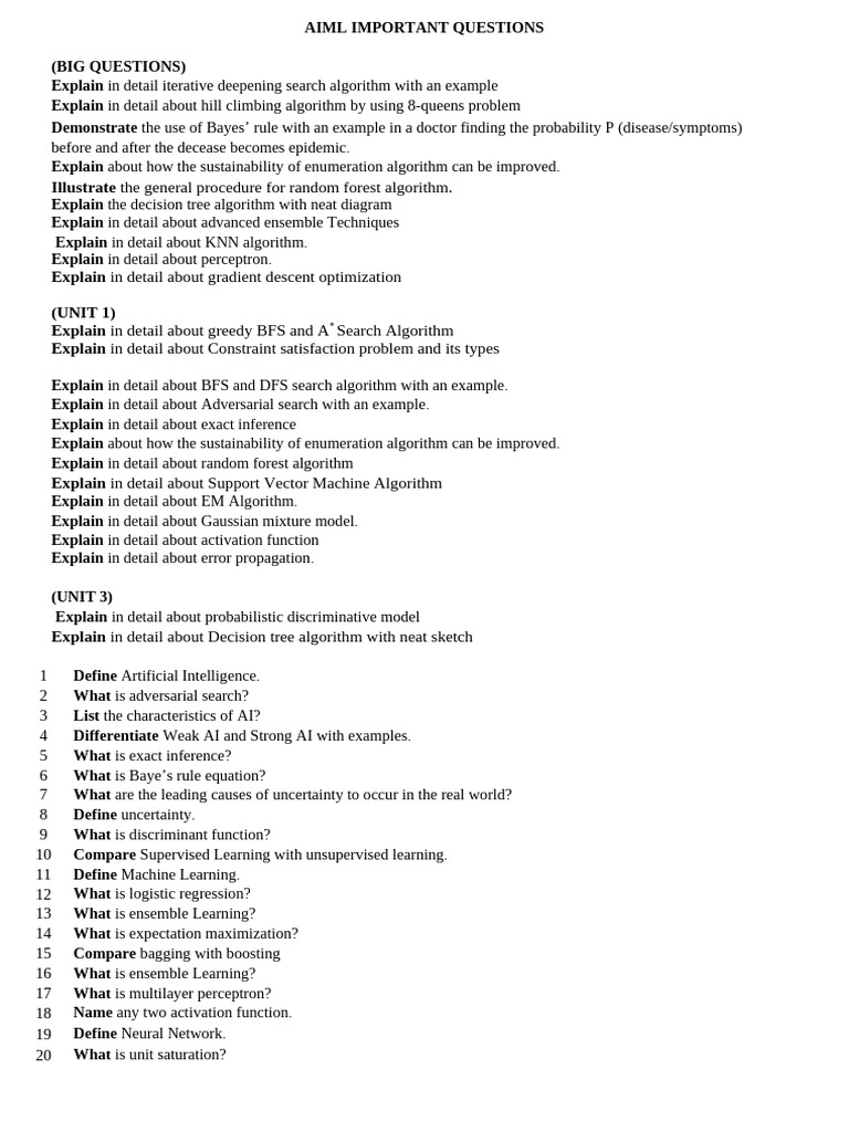 Aiml - Model Imp Questions | PDF | Artificial Intelligence ...