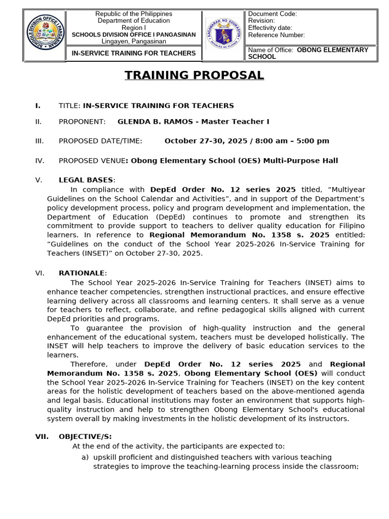 Inset Oes October 27-30, 2025 | PDF | Teachers | Learning