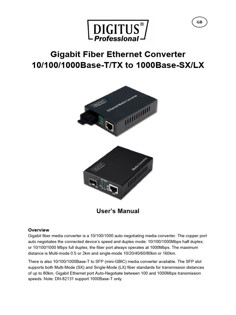 Gigabit Fiber Ethernet Converter 10/100/1000Base-T/TX To 1000Base-SX/LX ...