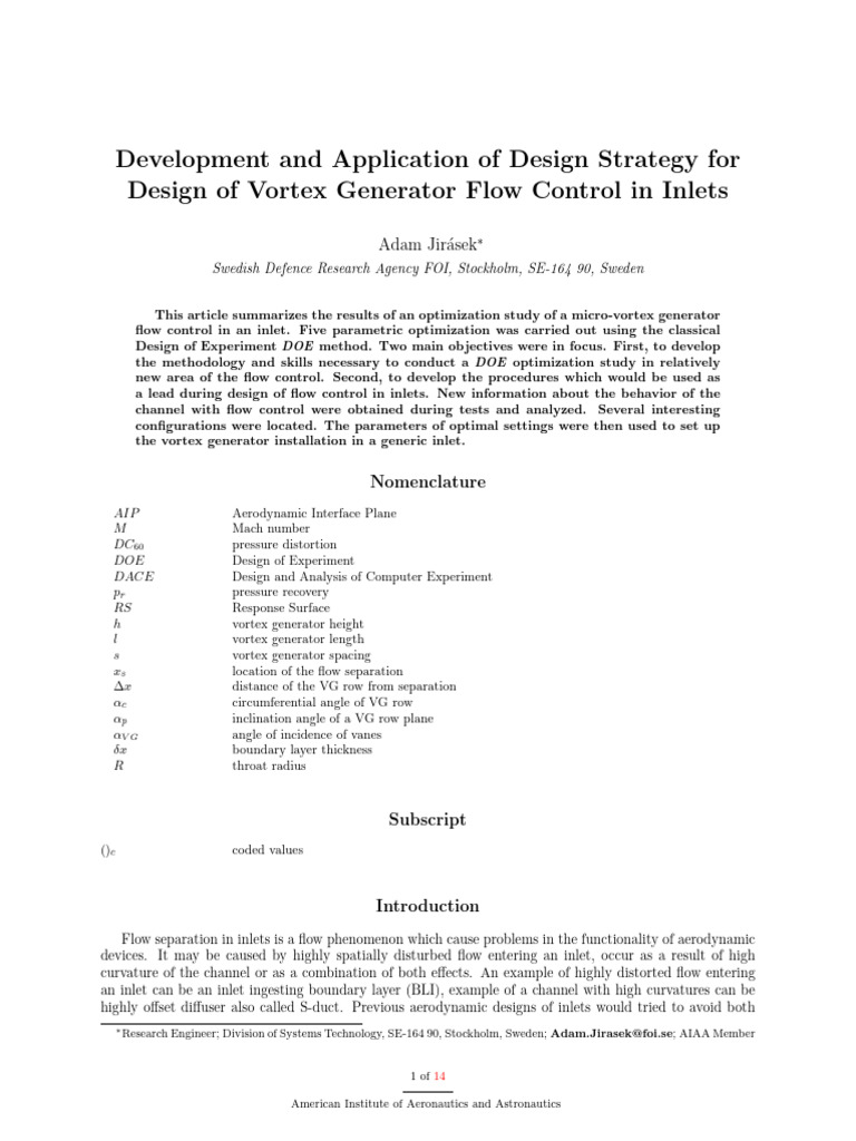 Vortex Generator Flow Control Optimization | PDF | Computational Fluid ...