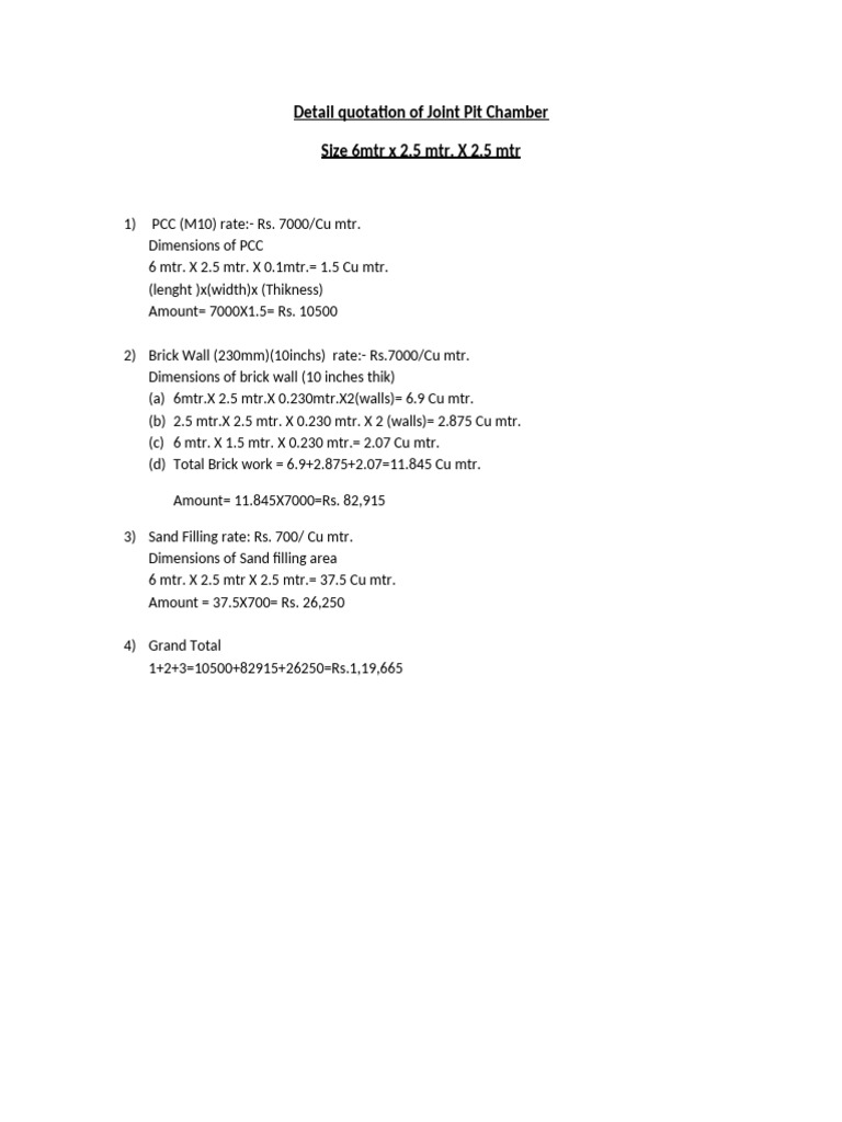 Detail Quotation of Joint Pit Chamber | PDF