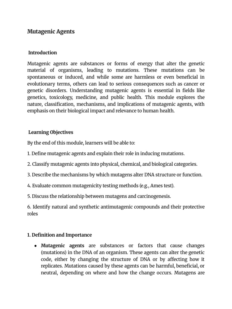 Examples of Mutagenic Agents | PDF | Mutagen | Mutagenesis
