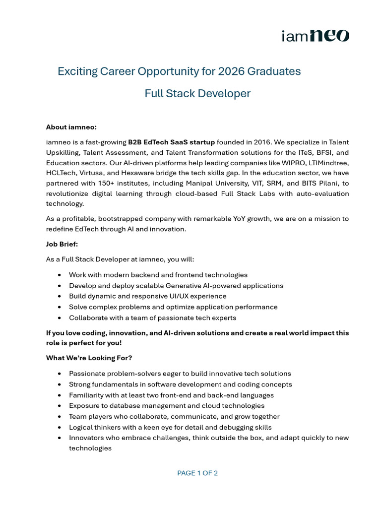 Full Stack Developer Internship 2026 | PDF | Educational Technology ...