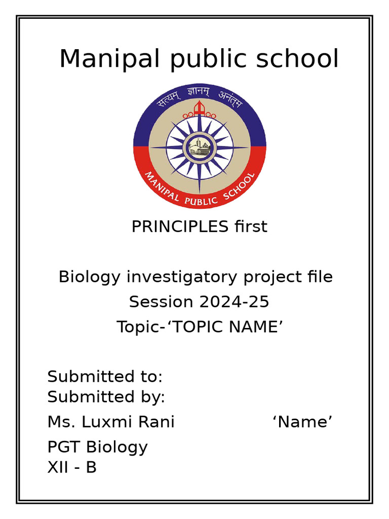 Biology Project Certificate - Manipal School | PDF