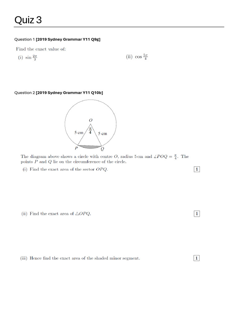 Trig Quiz 3 | PDF