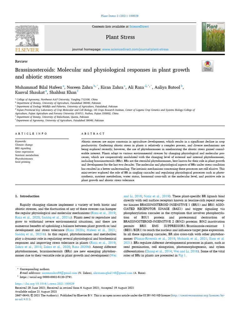 Brassinosteroids. Molecular and Physiological Responses in Plant Growth ...