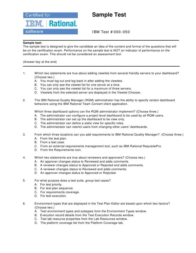 IBM RQM Certification Sample Test | PDF | Scripting Language | Test ...