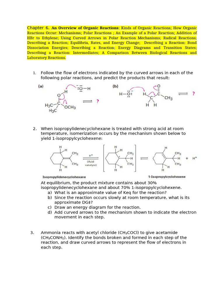 Overview of Organic Reaction Mechanisms | PDF