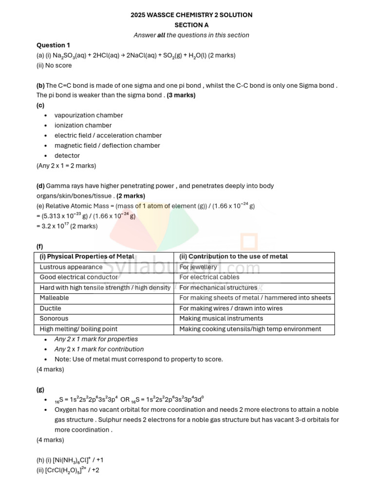 2025 WASSCE Chemistry Solutions | PDF | Mole (Unit) | Chemical Bond