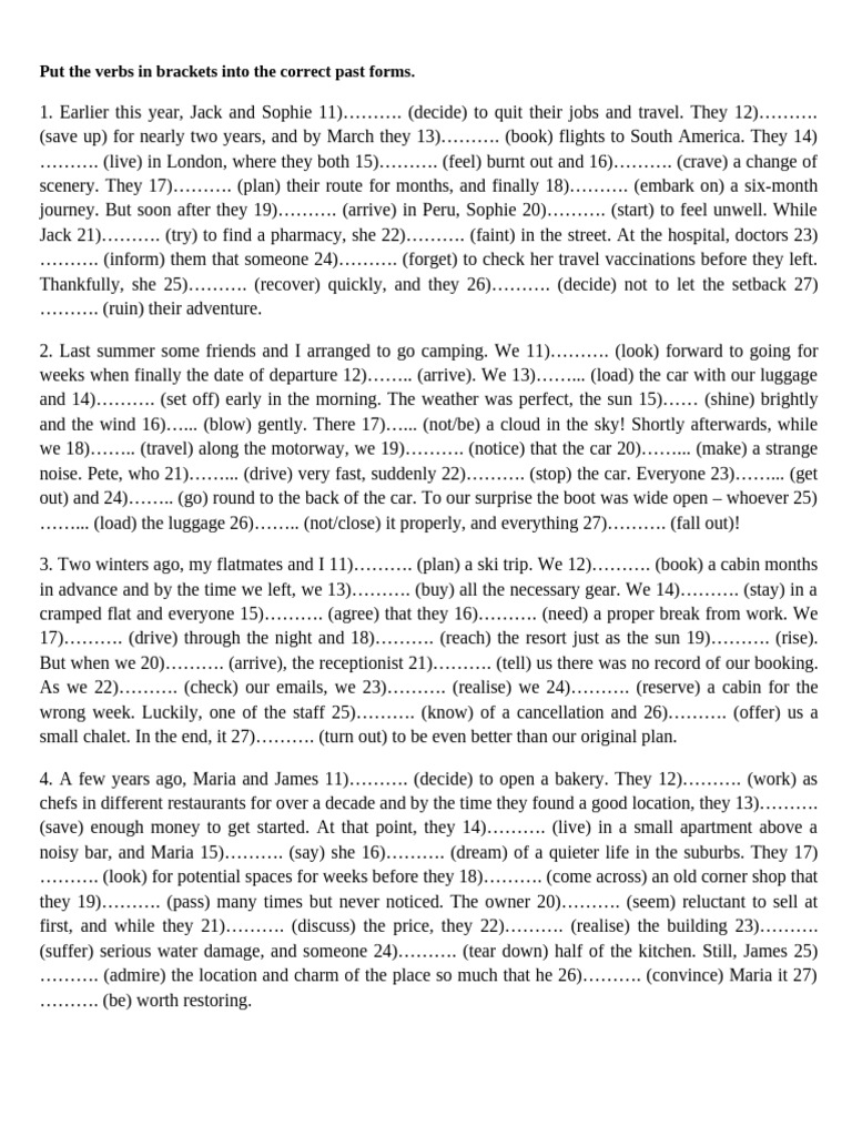 Narrative Past Forms Exercise | PDF