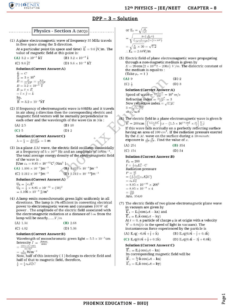 CHP - 8 - em Waves - Jee Neet - DPP - 3 - Solution | PDF