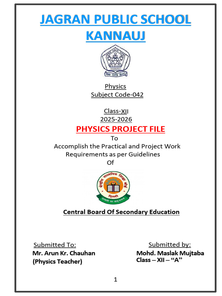 Class XII Physics Project File | PDF