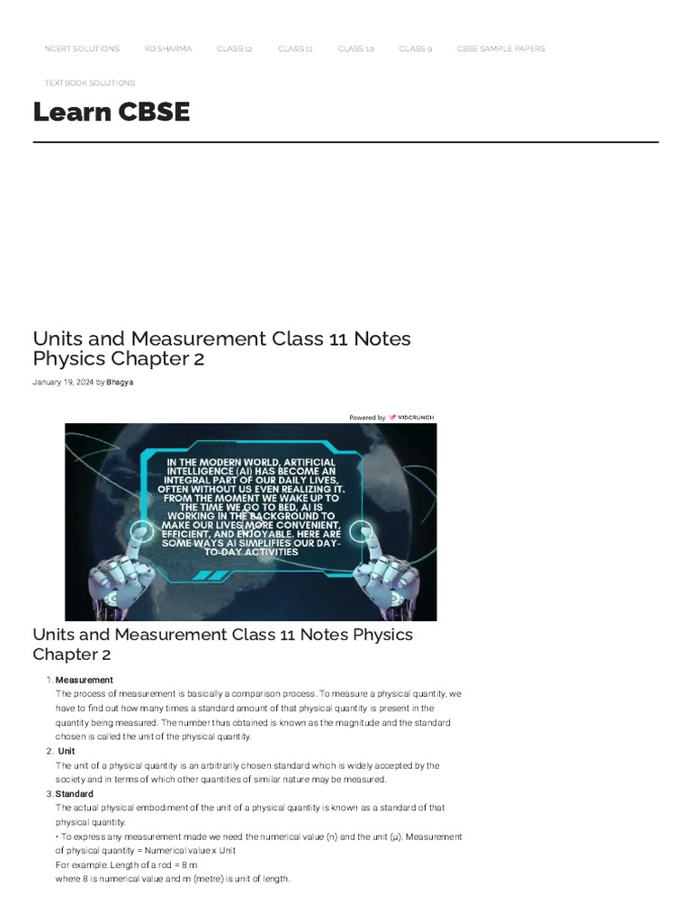 Units and Measurement Class 11 Notes Physics Chapter 2 | PDF ...