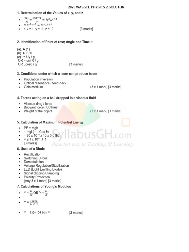 2025 WASSCE Physics 2 Solutions Guide | PDF | Latent Heat | Heat