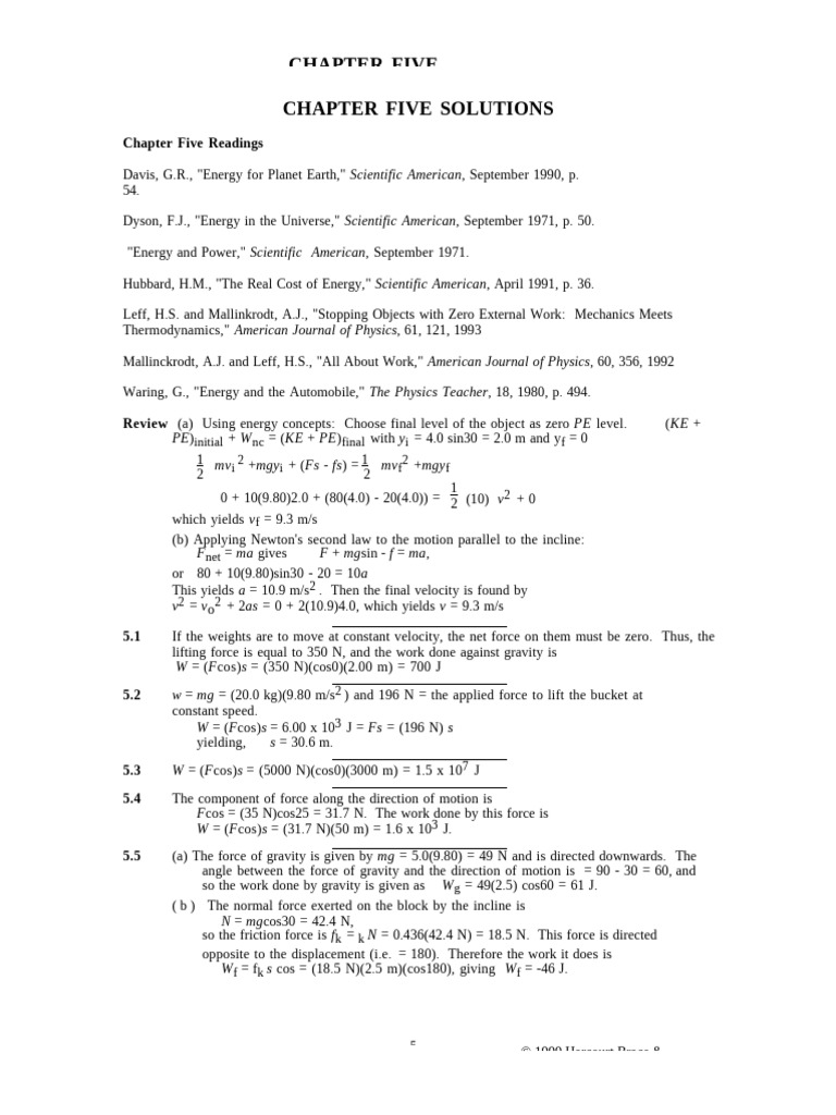 Chapter 5 Energy and Work Solutions | PDF | Force | Physical Phenomena