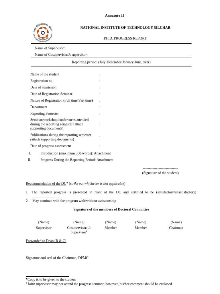 NIT Silchar PhD Progress Report Template | PDF