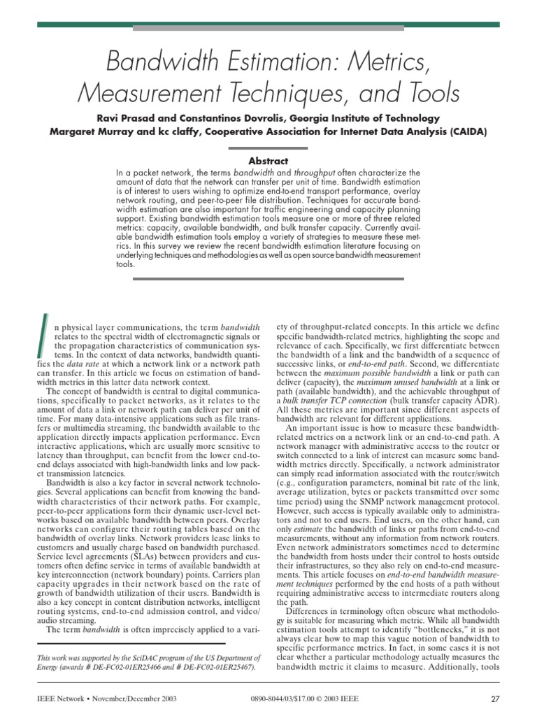 Bandwidth Estimation: Metrics, Measurement Techniques, and Tools | PDF ...