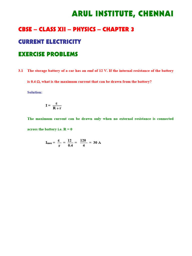 Current Electricity Problems Solutions | PDF | Resistor | Electric Current
