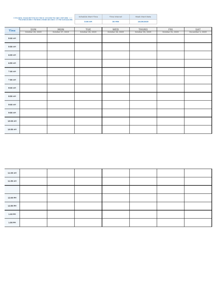 Weekly Hourly Schedule Template | PDF