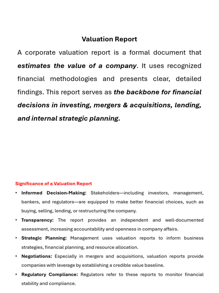 Corporate Valuation Report Overview | PDF | Valuation (Finance ...