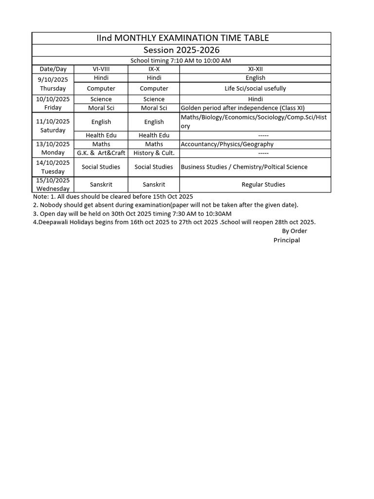 2025-2026 Monthly Exam Schedule | PDF