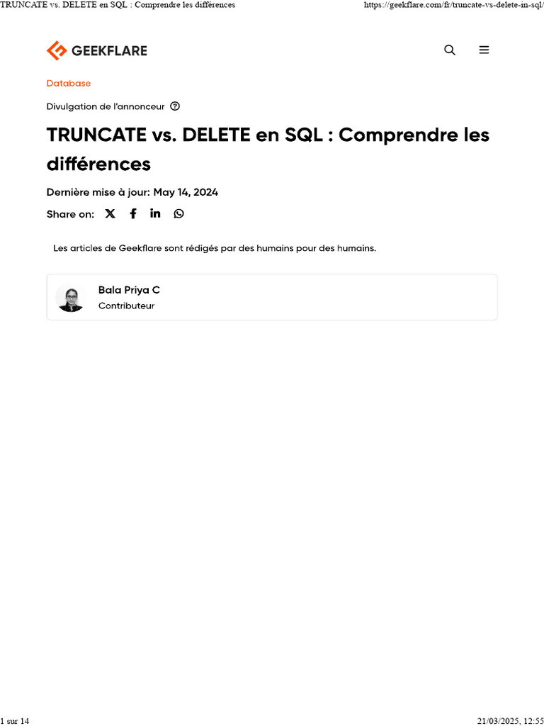 Truncate vs. Delete en SQL : Guide Complet | PDF | Sql | Data ...