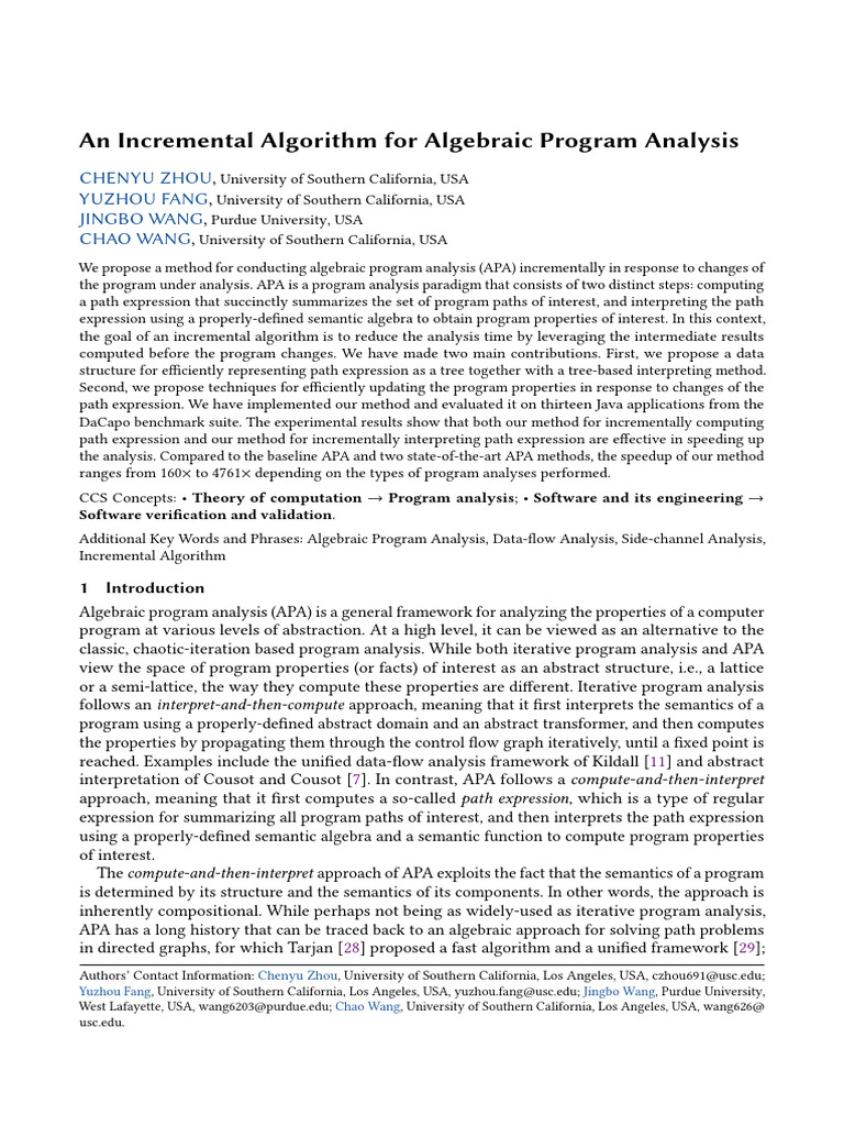 Zhou Et Al - An Incremental Algorithm For Algebraic Program Analysis ...