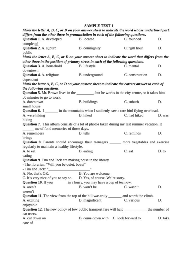 English Language Practice Test Questions | PDF | Transport | Motorcycle