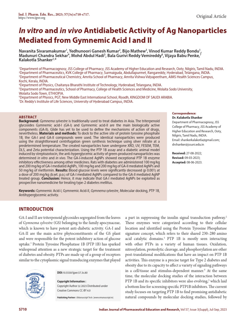 In Vitro in Vivo: and Antidiabetic Activity of Ag Nanoparticles ...