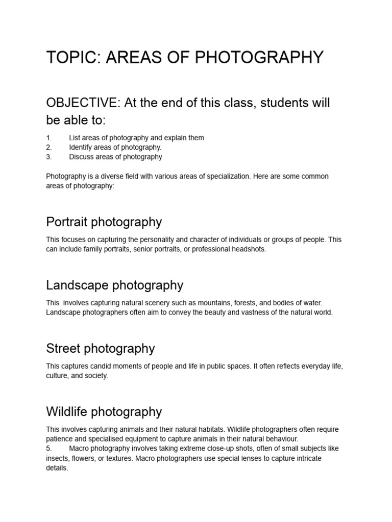Key Areas of Photography Explained | PDF | Imaging