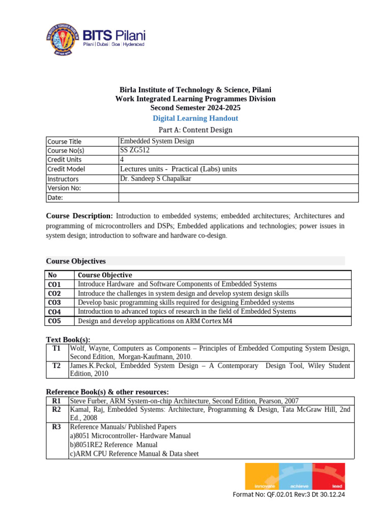Embedded System Design Course Overview | PDF | Embedded System ...