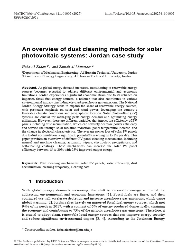 Dust Cleaning Methods for Solar PV in Jordan | PDF | Photovoltaics ...