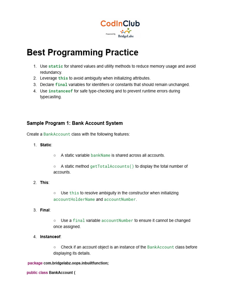 Best Practices in Java Programming | PDF | Method (Computer Programming ...
