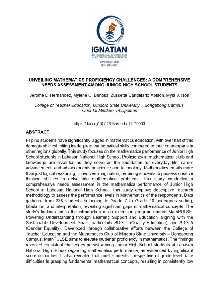Junior High Math Proficiency Assessment | PDF | Mathematics | Methodology