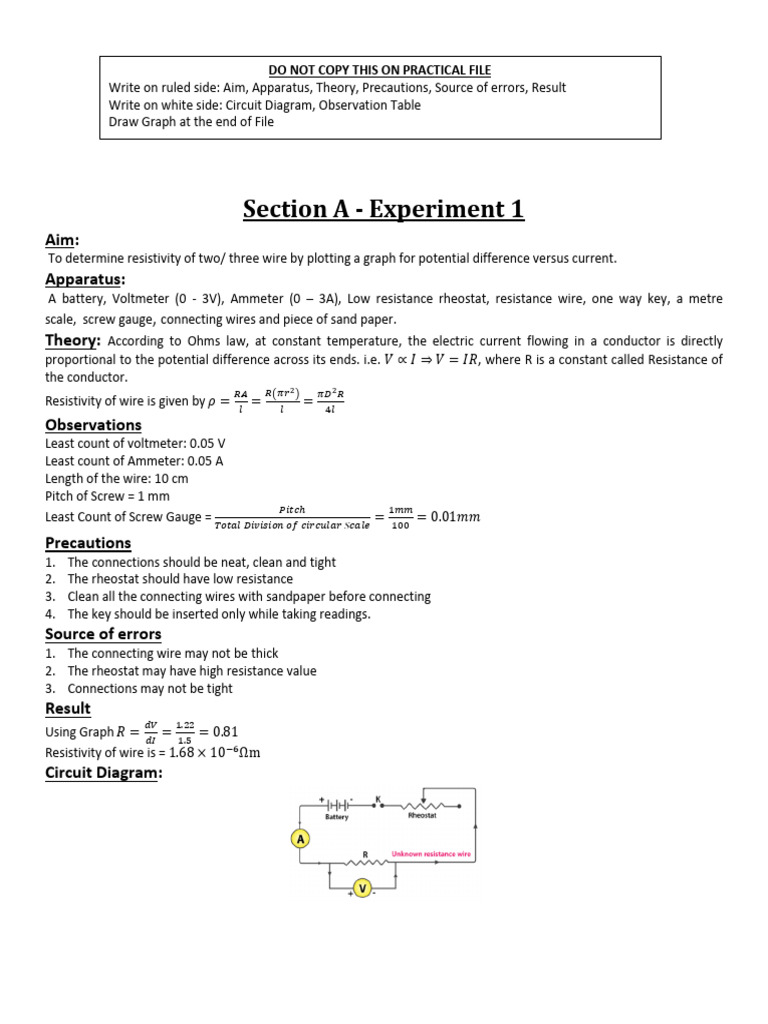 Class 12 Physics Practical Guide 2025-26 | PDF | Series And Parallel ...
