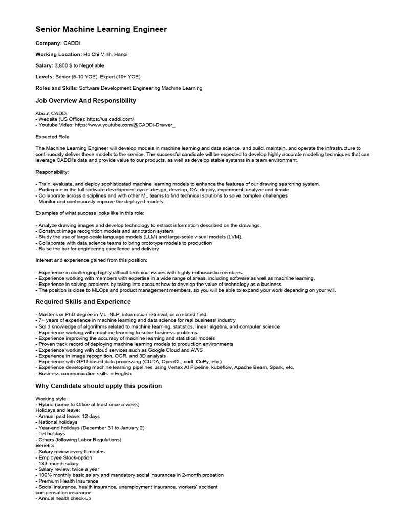 Senior Machine Learning Engineer Role at CADDi | PDF | Machine Learning ...