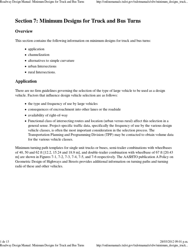 Truck and Bus Turn Design Standards | PDF | Traffic | Lane