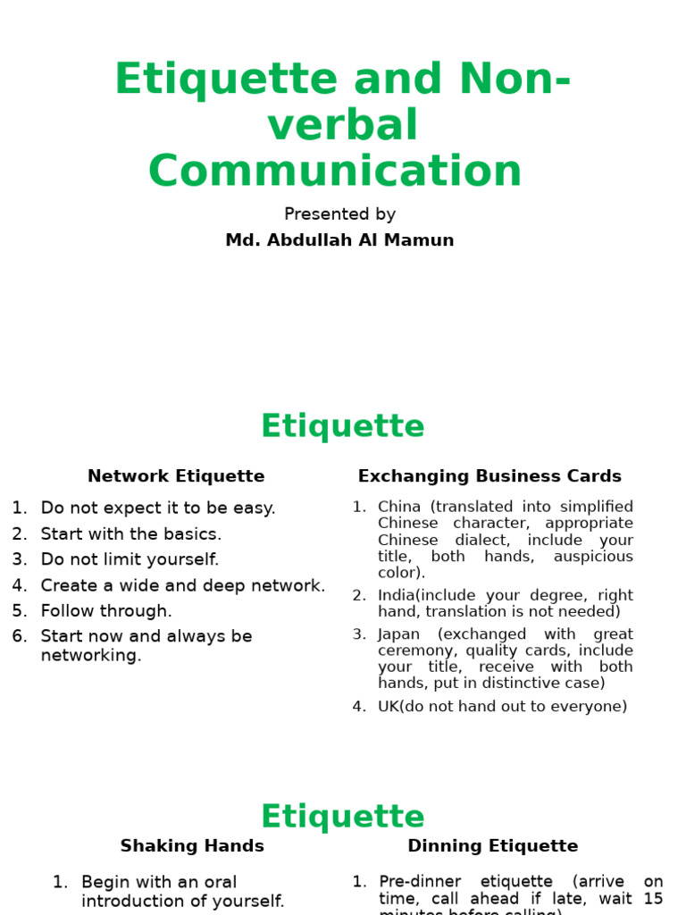 Non-Verbal Communication Etiquette | PDF | Nonverbal Communication ...