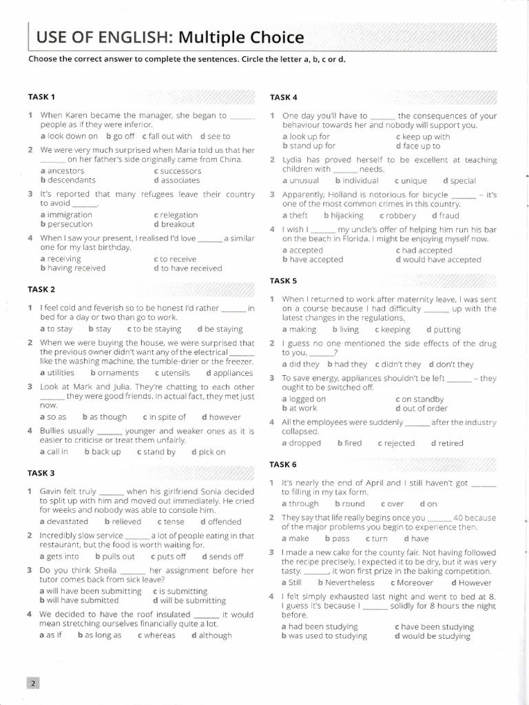 English Multiple Choice Practice Test | PDF