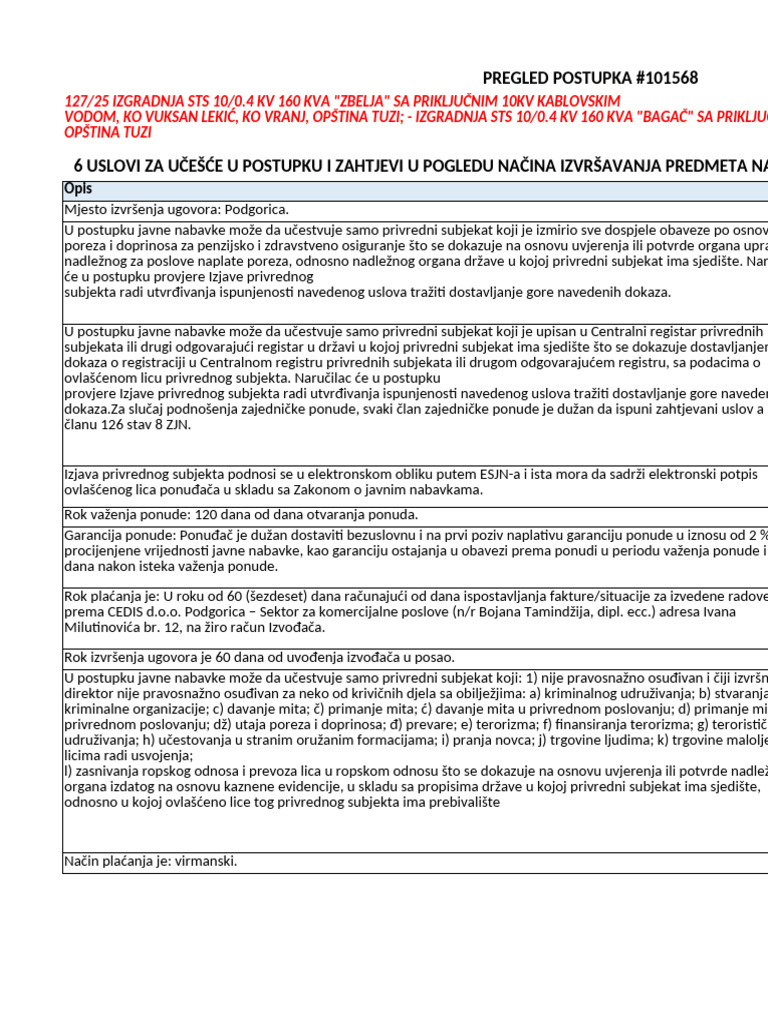 Pregled Postupka #101568- USLOVI | PDF