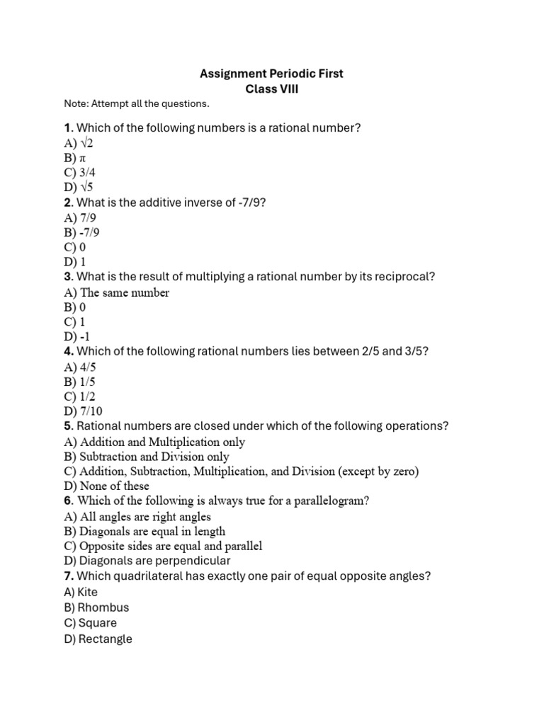 PT-1 Assignment Class 8th | PDF