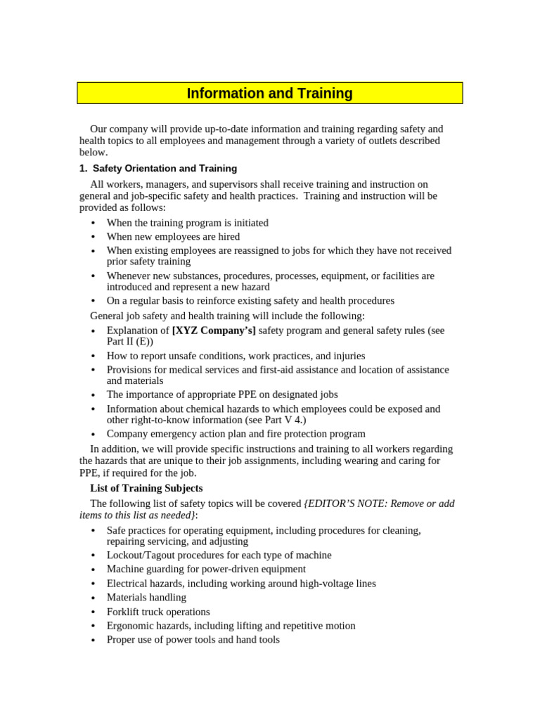 Employee Safety Training Program Guide | PDF | Occupational Safety And ...